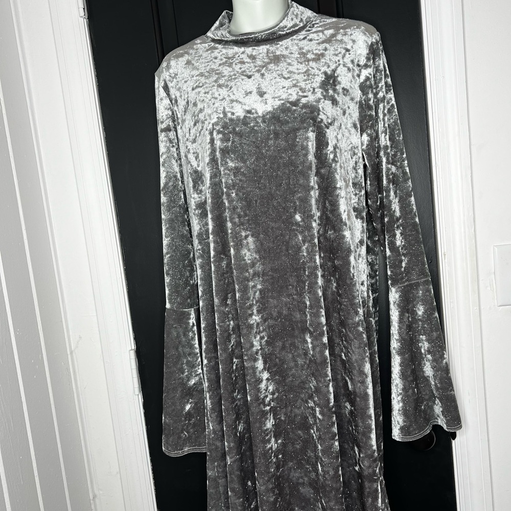 Gray Velvet  Shimmer Long Sleeve Dress